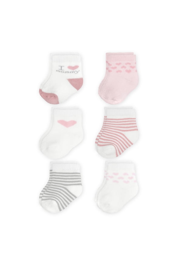Baby Girl Mommy Crew Cut Socks, 6 Pack, Sizes Newborn-6 Months