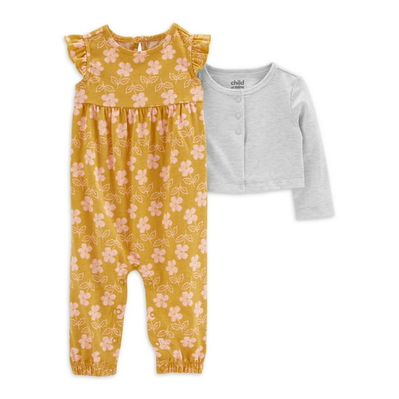 Carter's Child of Mine Baby Girl One Piece Jumpsuit with Cardigan Outfit Set, 2 Pack, Sizes 0/3-24 Months