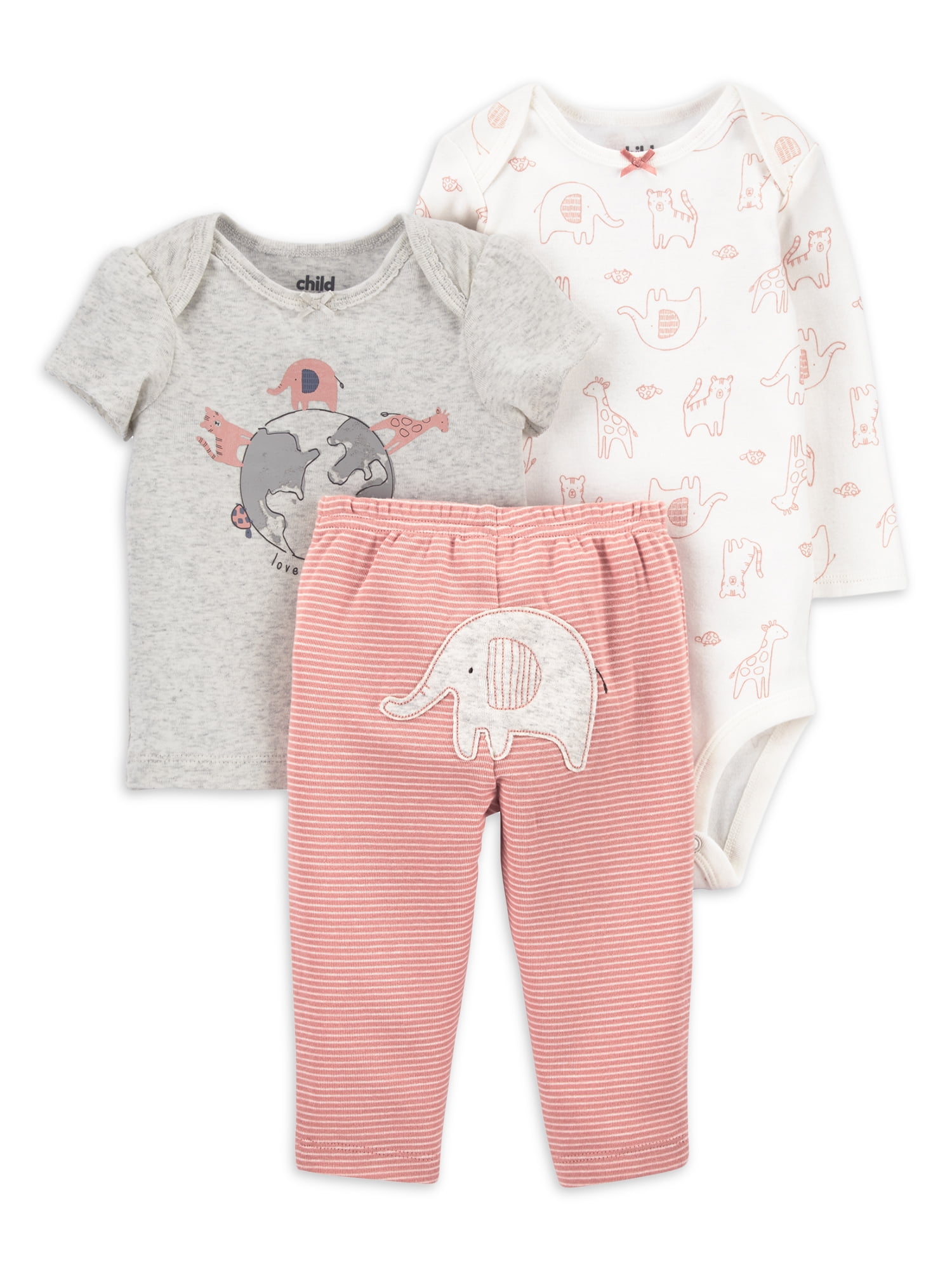 Carter's Child of Mine Baby Girl Outfit Long Sleeve Bodysuit, T-shirt & Pants, 3-Piece Set