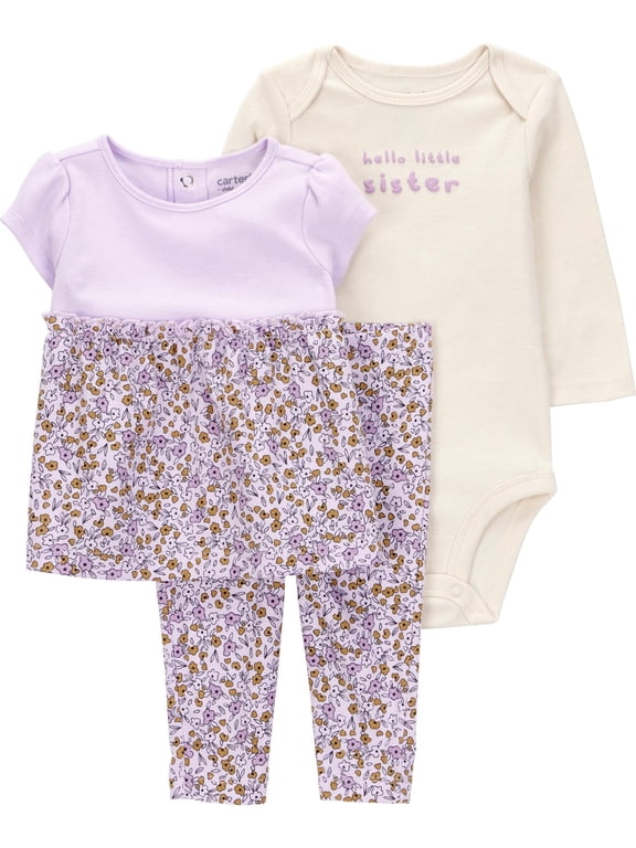 Baby and Toddler Girl Outfit Set, 3-Piece, Sizes 0/3-24 Months