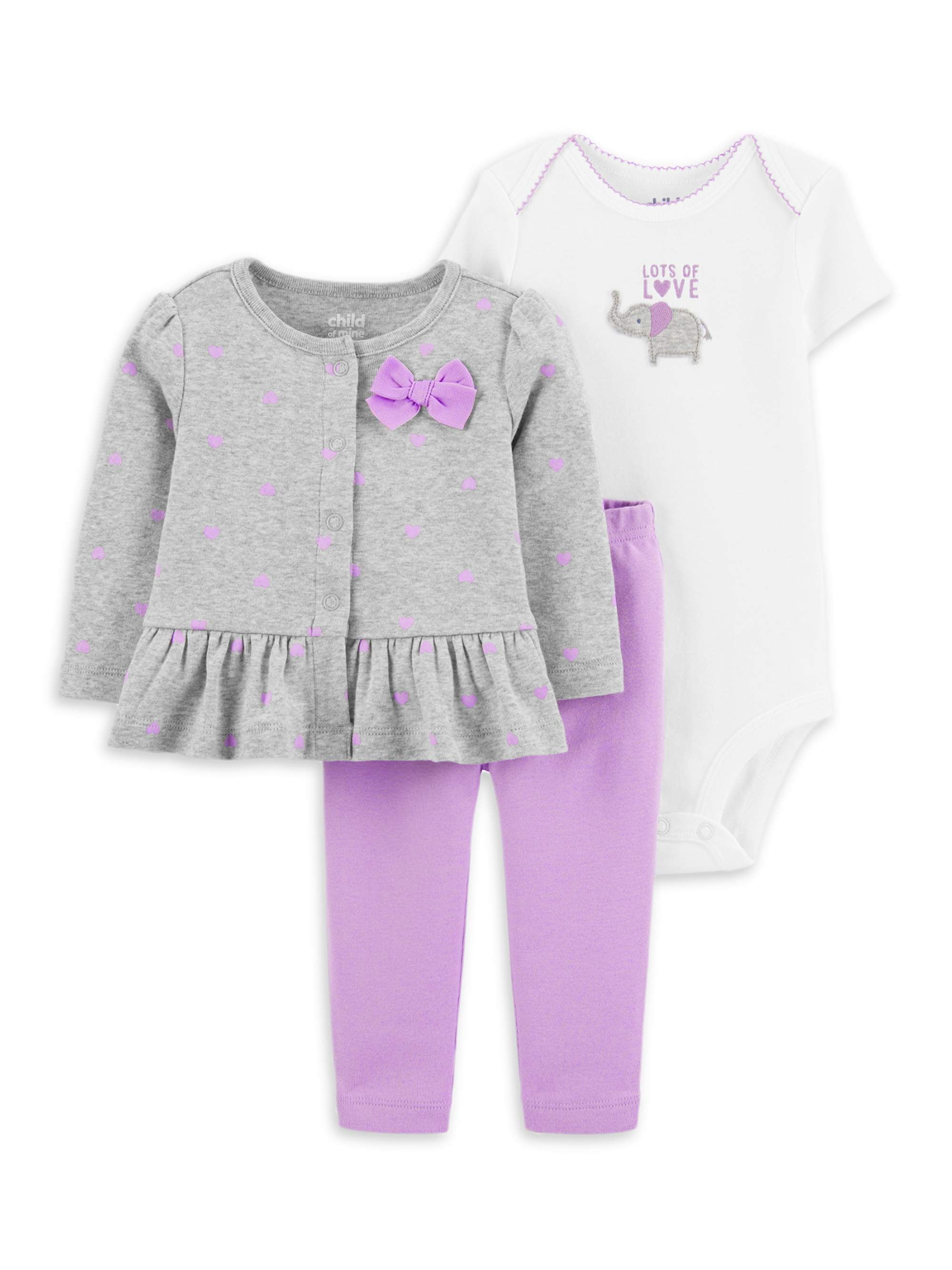 Carter's Child of Mine Baby Girl Outfit Set with Cardigan Purple, 3 Piece Set (24 Months)