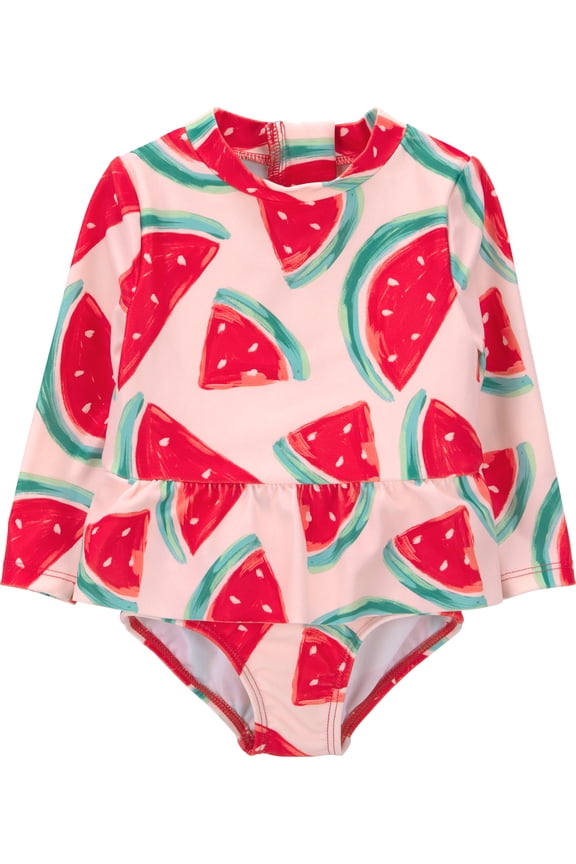 Baby Girl Rash Guard Swimsuit, One-Piece, Sizes 0/3-12 Months