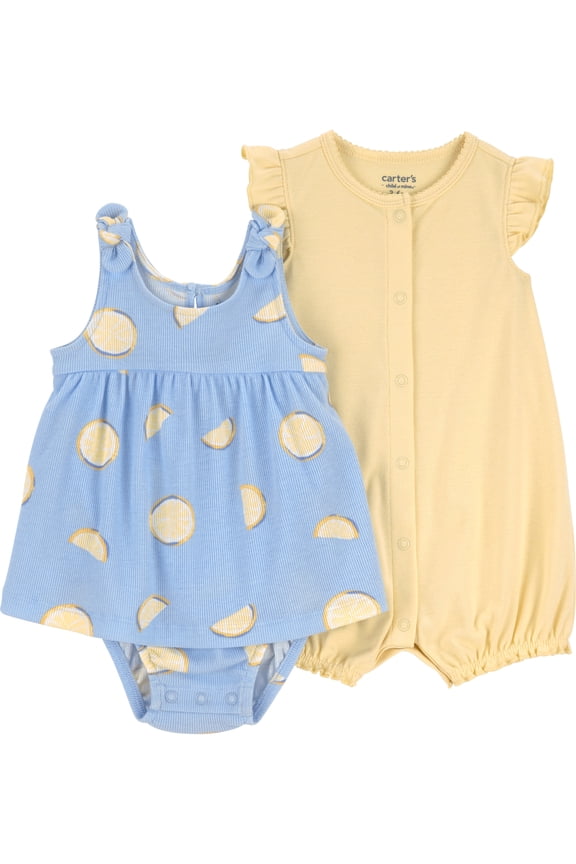 Baby Girl Romper and Dress Set, 2-Piece, Sizes 0/3-24 Months