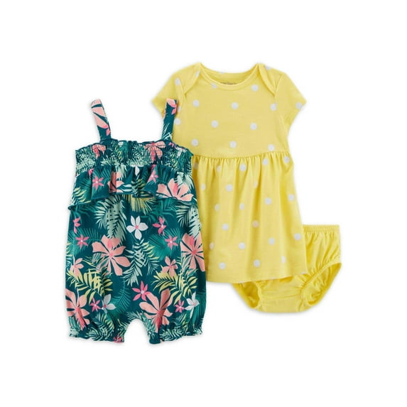 Carter's Child of Mine Baby Girl Romper and Dress Set, 3-Piece, Sizes 0-24 Months