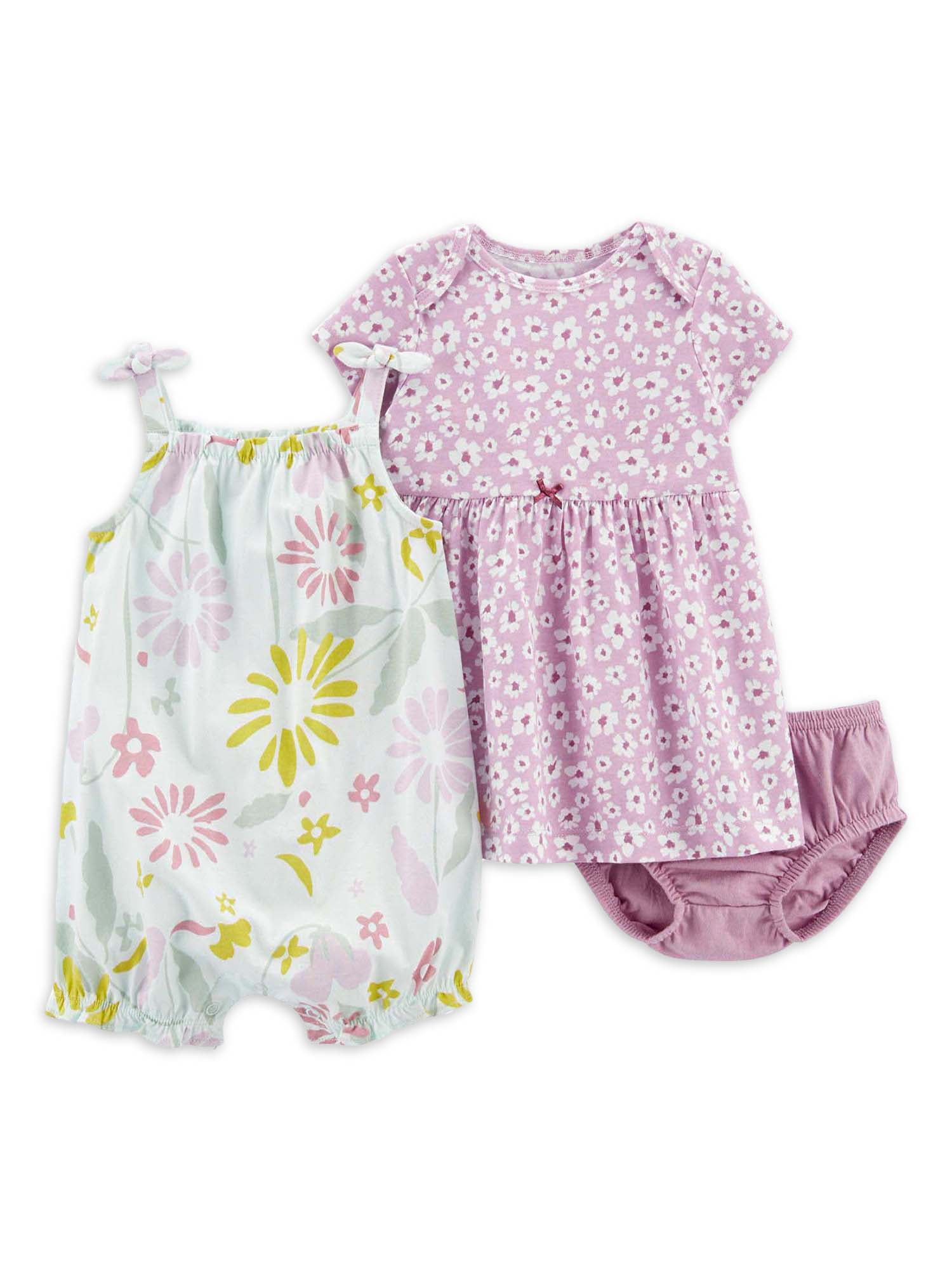 Carter's Child of Mine Baby Girl Romper and Dress Set, 3-Piece, Sizes 0 ...