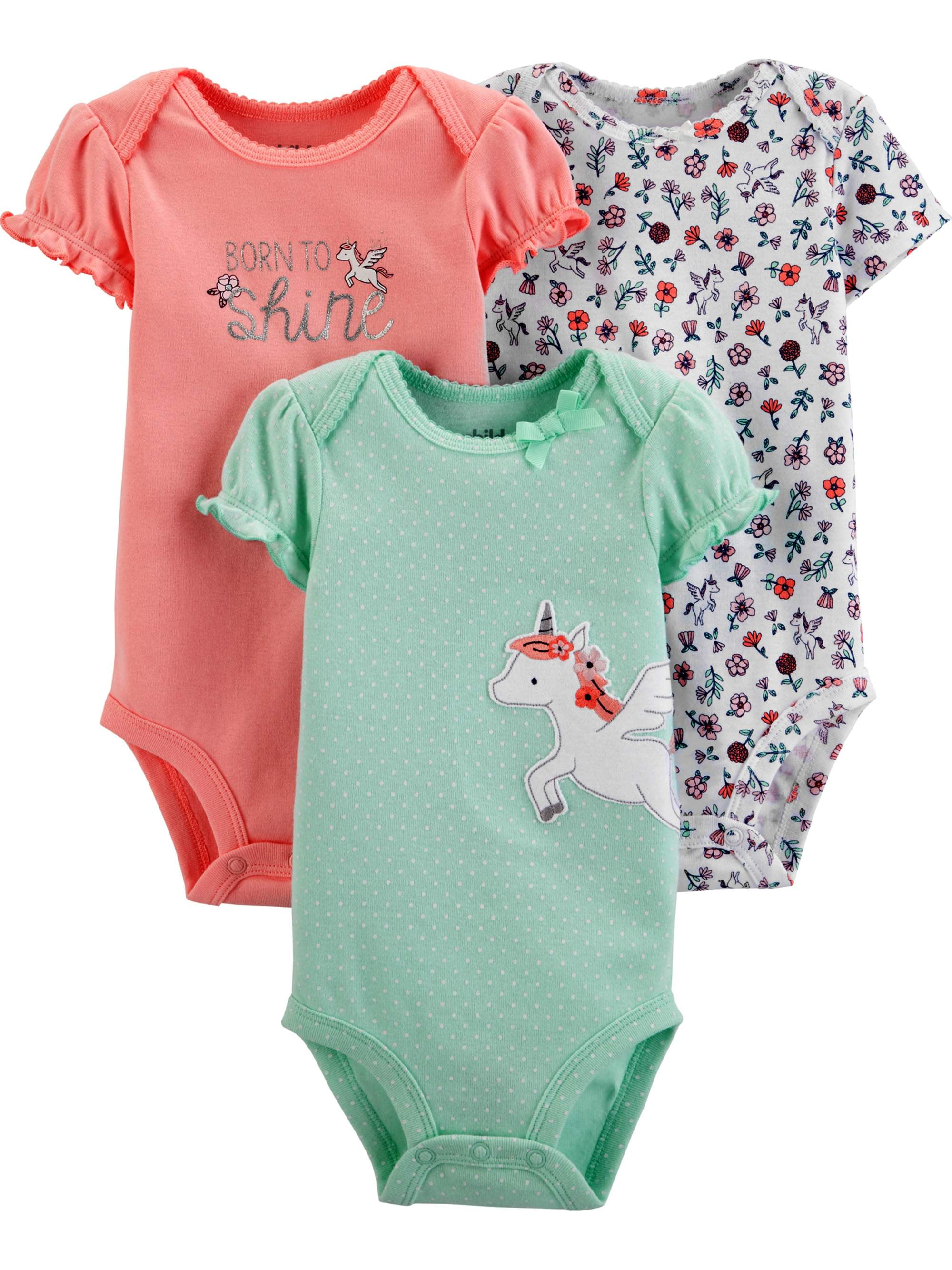 Carter's Child of Mine Baby Girl Short Sleeve Bodysuits, 3Pack
