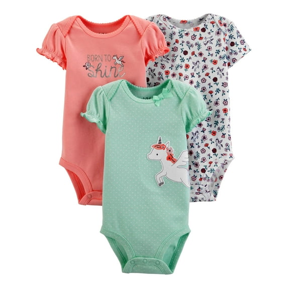 Carter's Child of Mine Baby Girl Short Sleeve Bodysuits, 3-Pack, Preemie-24 Months