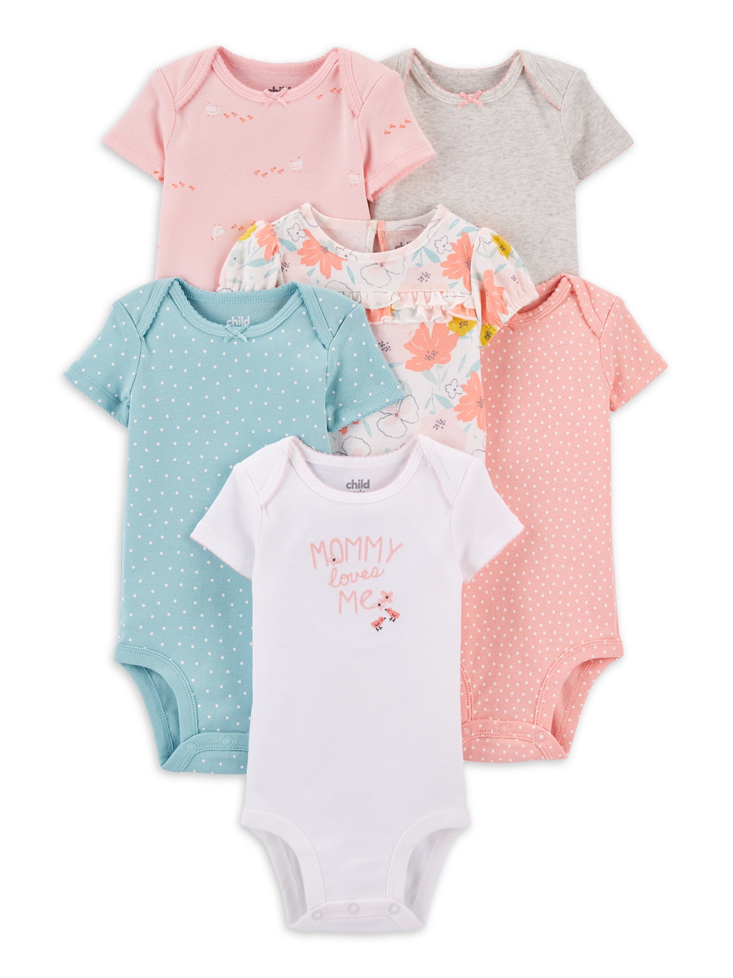Carter's Child of Mine Baby Girl Short Sleeve Bodysuits, 6Pack Preemie