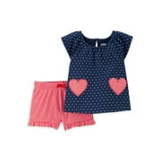 Carter's Child of Mine Baby Girl Short Sleeve T-shirt & Shorts Outfit, 2pc Set