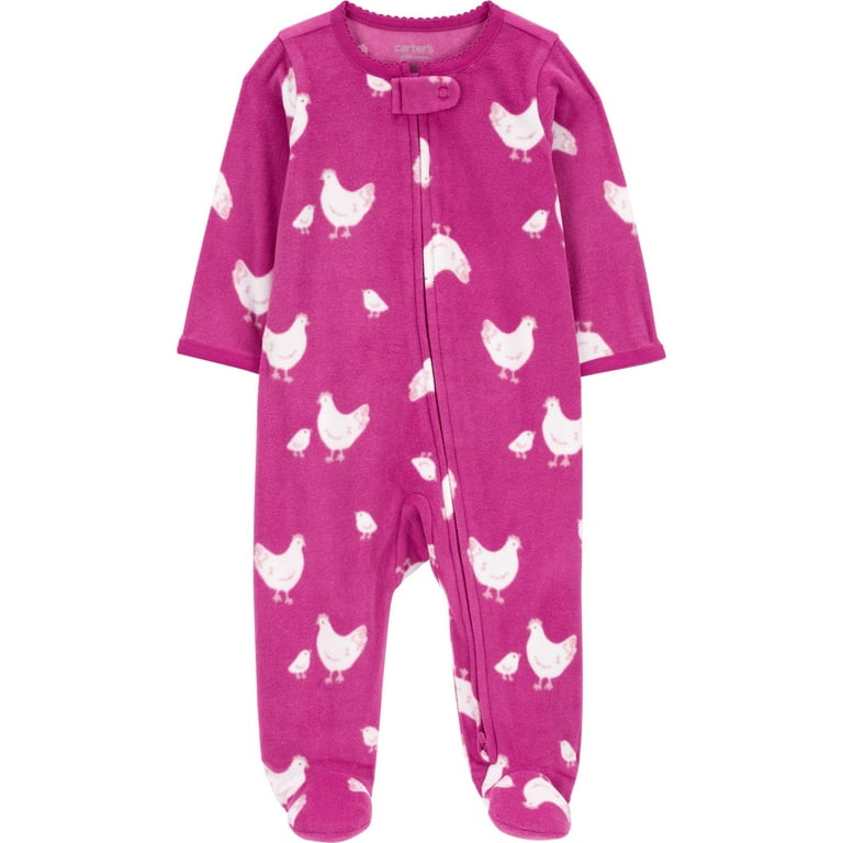 PINK ONE-PIECE PAJAMA WITH BUNNIES AND CHICKENS PRINT, BABY PINK ONE-PIECE PAJAMA WITH BUNNIES AND CHICKENS PRINT, BABY
