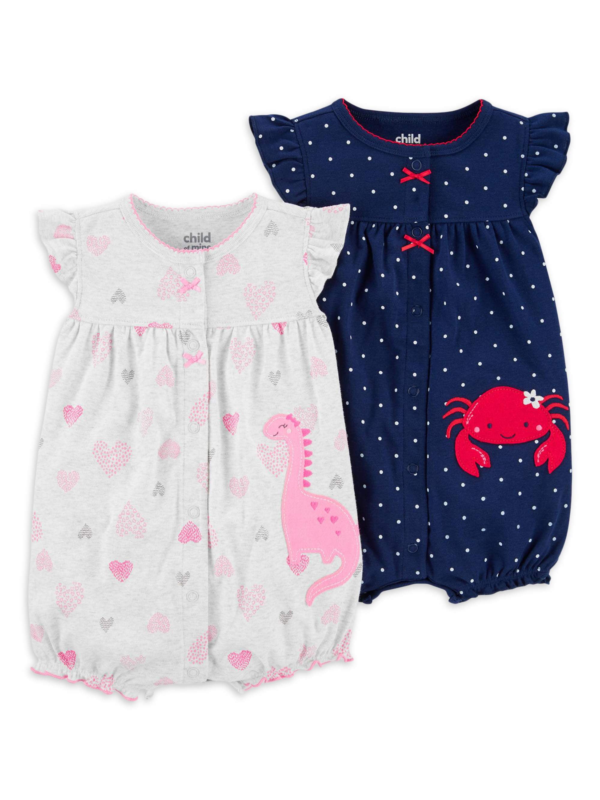 Carter's Child of Mine Baby Girl Snap Up Romper, 2pk