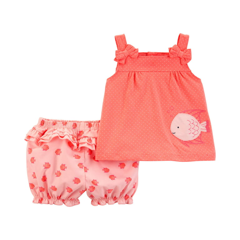 Carter'S Child Of Mine Baby Girl Tank Top And Shorts Outfit, 2 Piece Set -  Walmart.Com