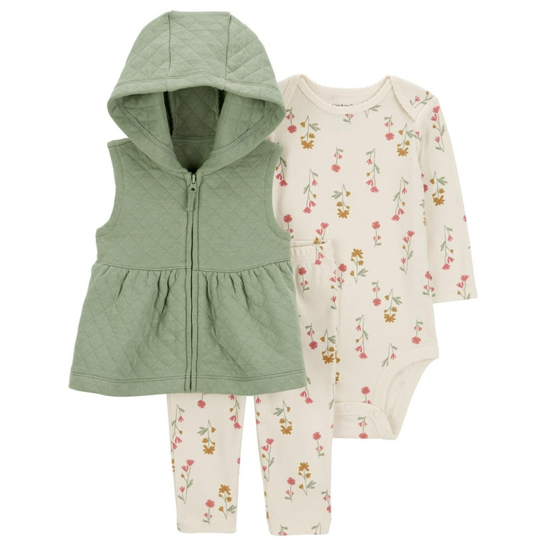 GREEN HOODED VEST, BABY GIRL GREEN HOODED VEST, BABY GIRL