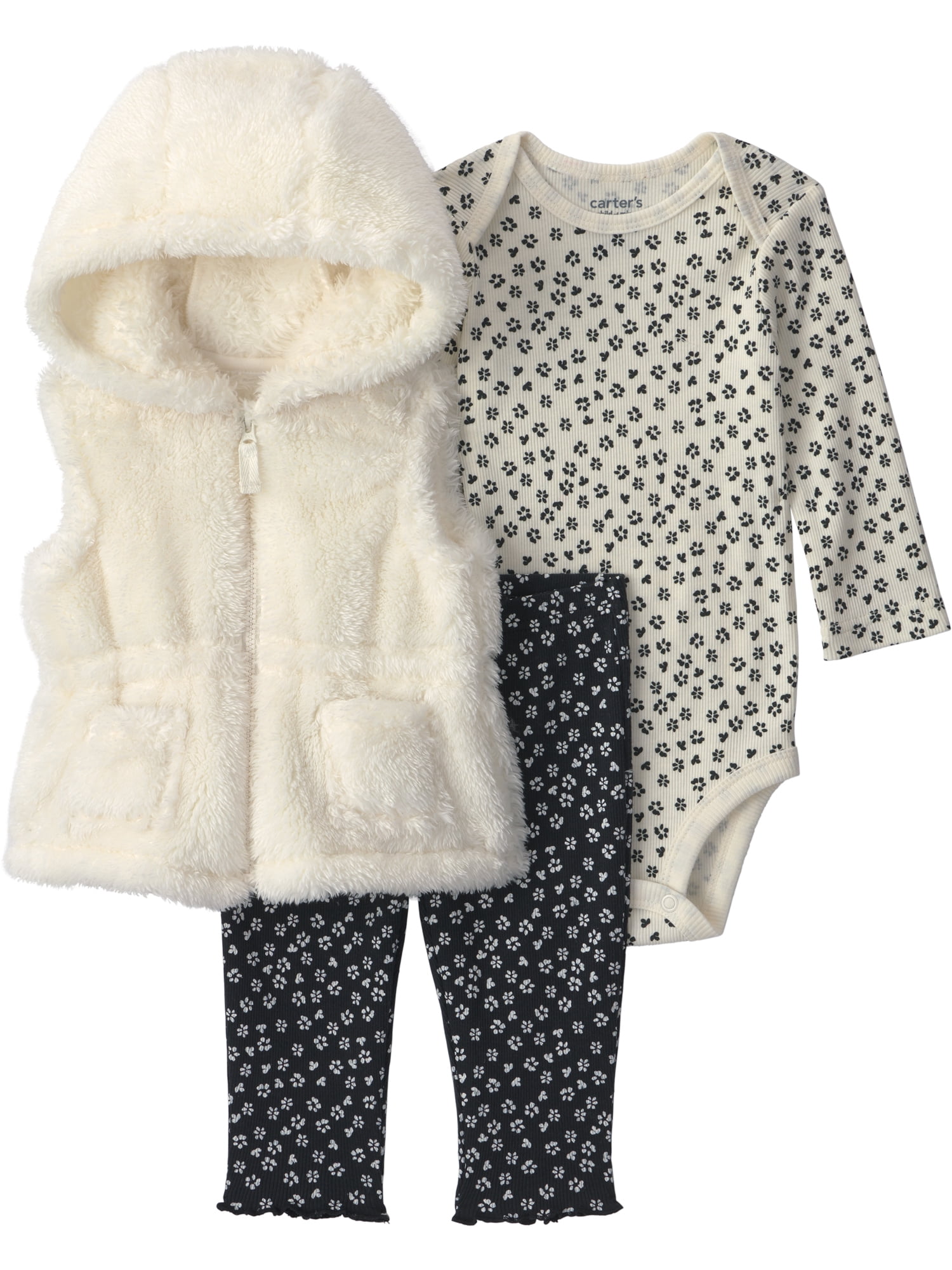 Carter's Child of Mine Baby Girl Vest Outfit Set, 3-Piece, Sizes 0/3-24 Months
