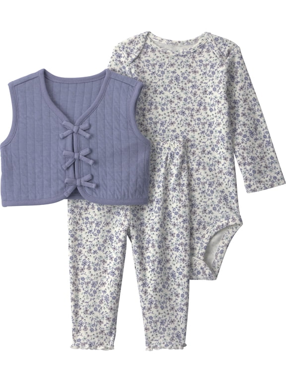 Baby Girl Vest Outfit Set, 3-Piece, Sizes 0/3-24 Months