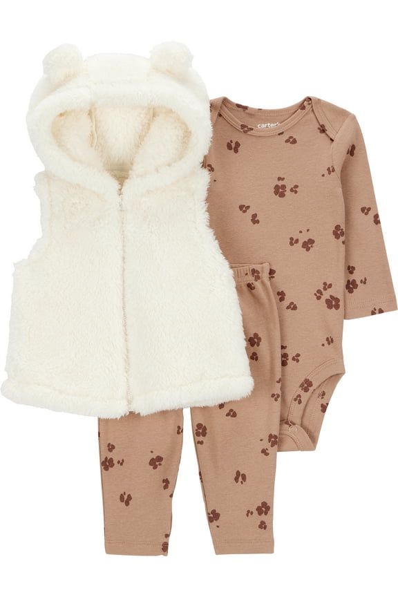 Baby and Toddler Girl Vest Outfit Set, 3-Piece, Sizes 0/3-24 Months