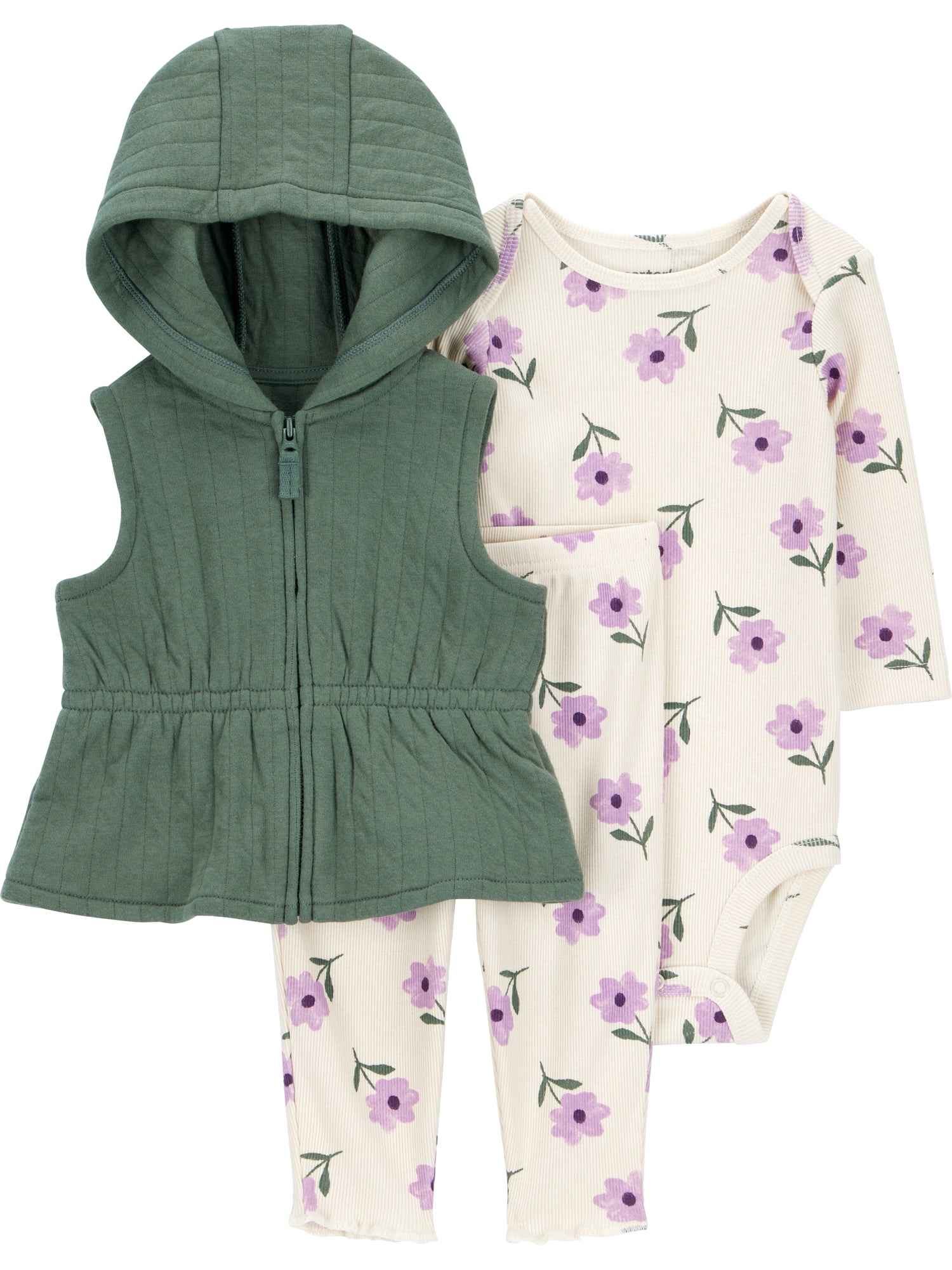 Carter's Child of Mine Baby and Toddler Girl Vest Outfit Set, 3-Piece, Sizes 0/3-24 Months