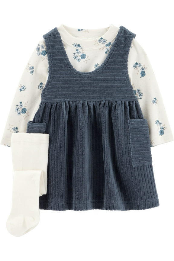 Baby Girl and Toddler Dress Set, 3-Piece, Sizes 0/3-24 Months