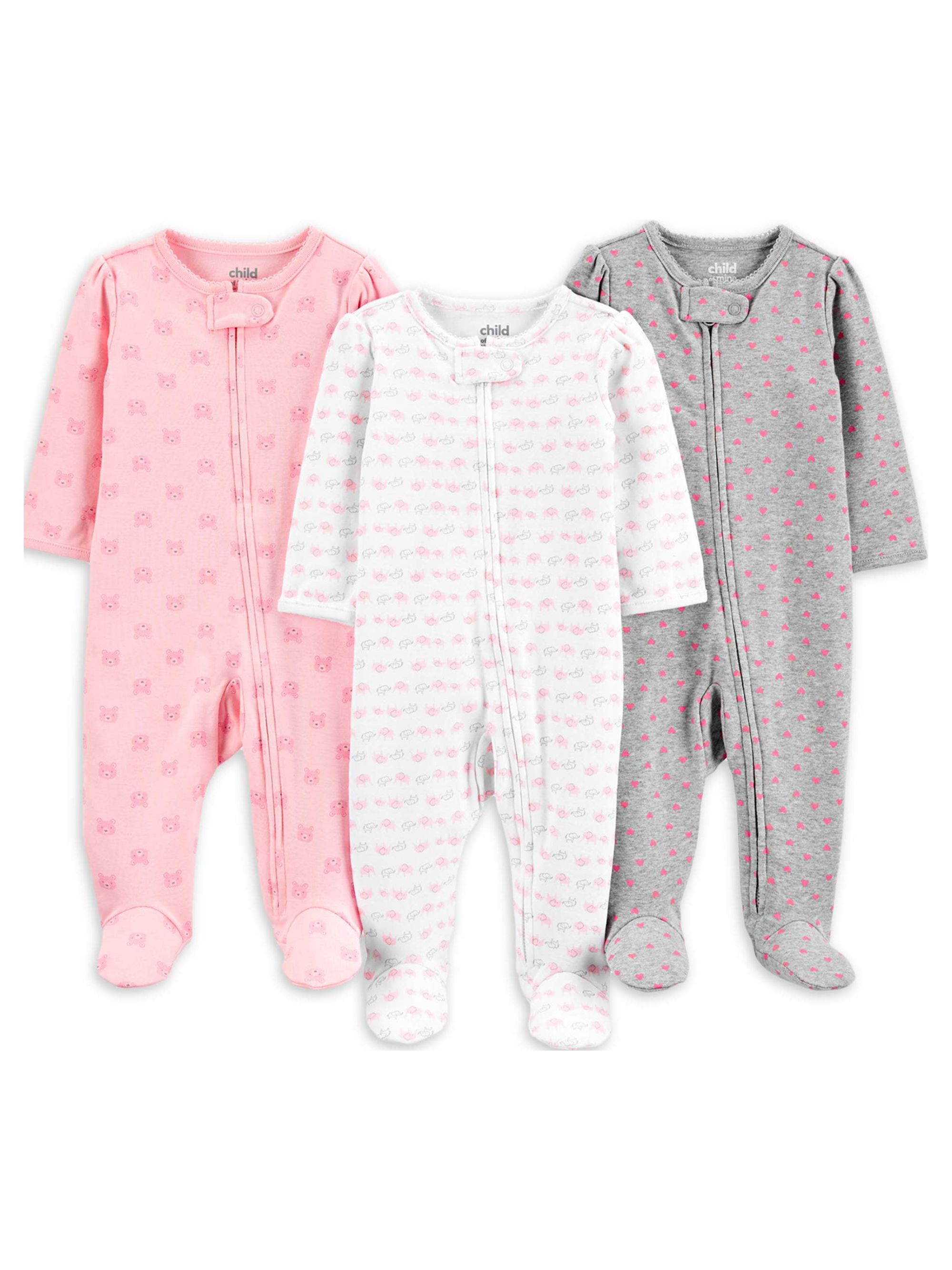 Carter's Child of Mine Baby Girls Interlock Cotton Sleep 'N Play Pajamas, 3-Pack, Preemie-6/9 Months - image 1 of 5
