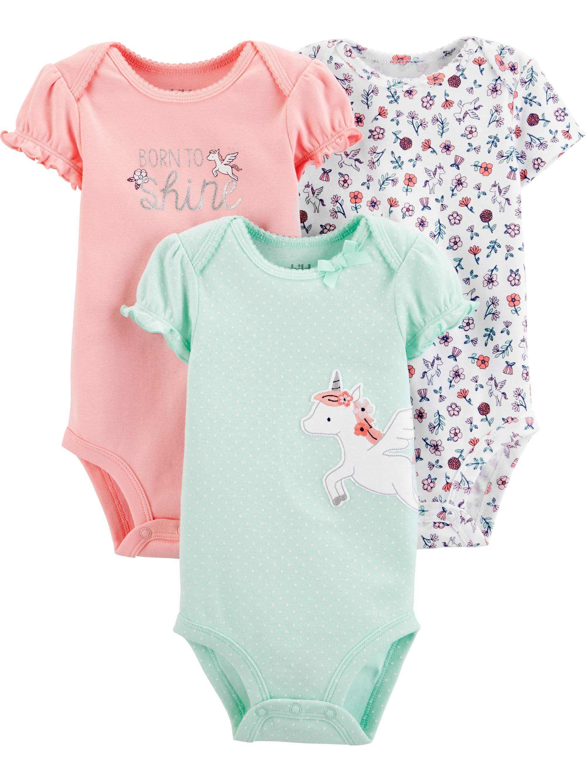 Carter's Child of Mine Baby Girls Short Sleeve Bodysuits, 3-Pack, Preemie-18 Months - image 1 of 4