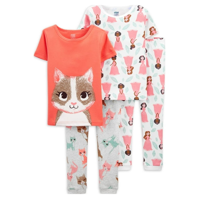 Carter's Child of Mine Baby Girls & Toddler Girls Snug Fit Cotton Short Sleeve Pajamas 4pc Set (12M-5T)