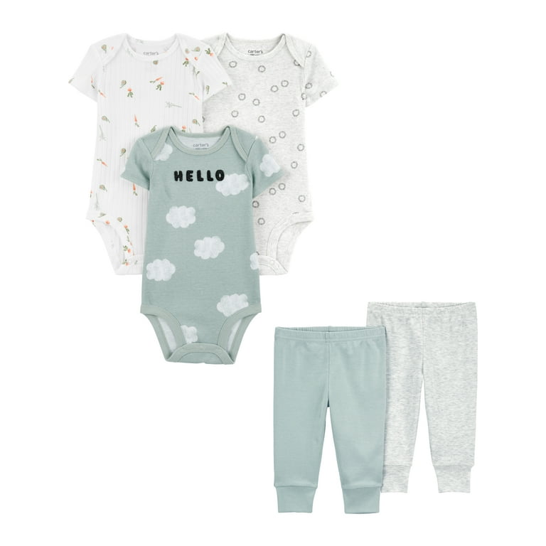 Carter's Child of Mine Baby Unisex Bodysuit and Pant Set, 5-Piece