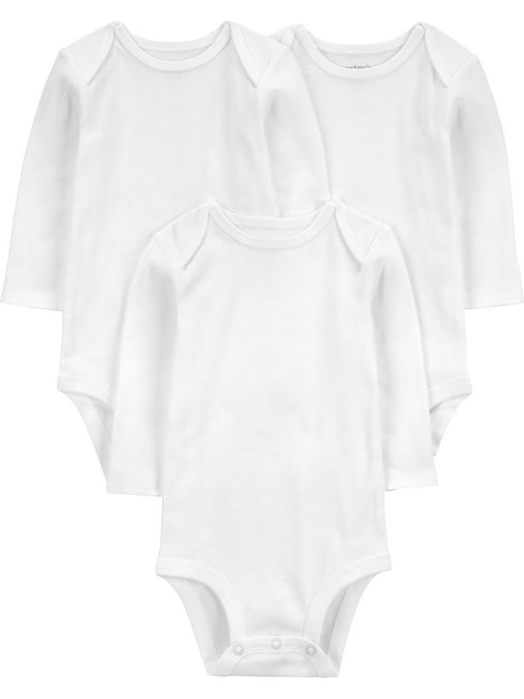Baby Unisex Long Sleeve Bodysuits, 3-Pack Sizes Preemie-18 Months