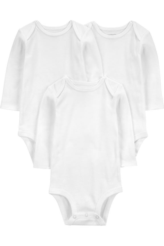 Baby Unisex Long Sleeve Bodysuits, 3-Pack Sizes Preemie-18 Months