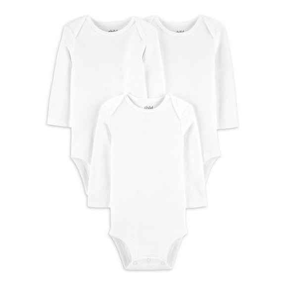 Carter's Child of Mine Baby Unisex Long Sleeve White Bodysuit, 3-Pack, Preemie-18M