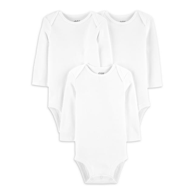 Carter's Child of Mine Baby Unisex Long Sleeve White Bodysuit, 3Pack