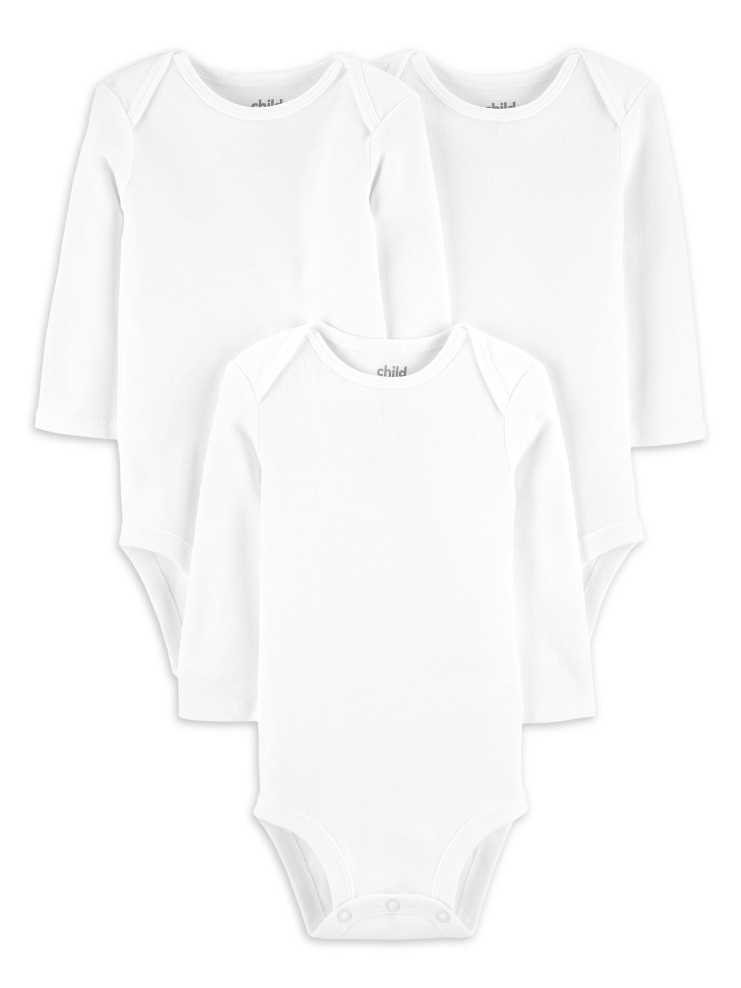 Carter's Child of Mine Baby Unisex Long Sleeve White Bodysuit, 3Pack, Preemie18M