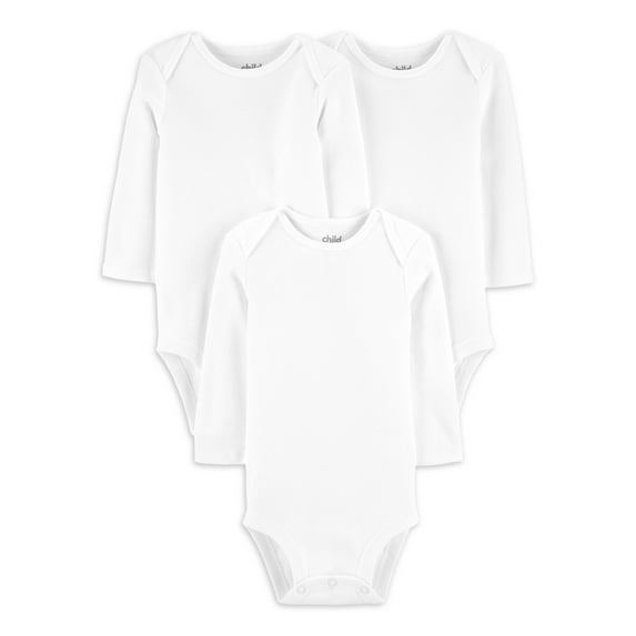 Carter's Child of Mine Baby Unisex Long Sleeve White Bodysuit, 3-Pack, Preemie-18M