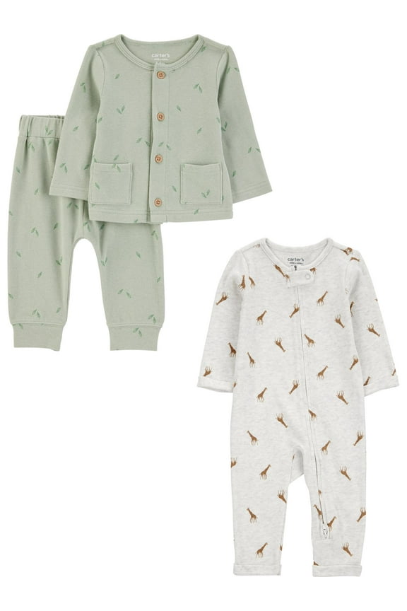 Baby Unisex Plush Outfit Set and Jumpsuit, 3-Piece, Sizes Newborn-6/9 Months