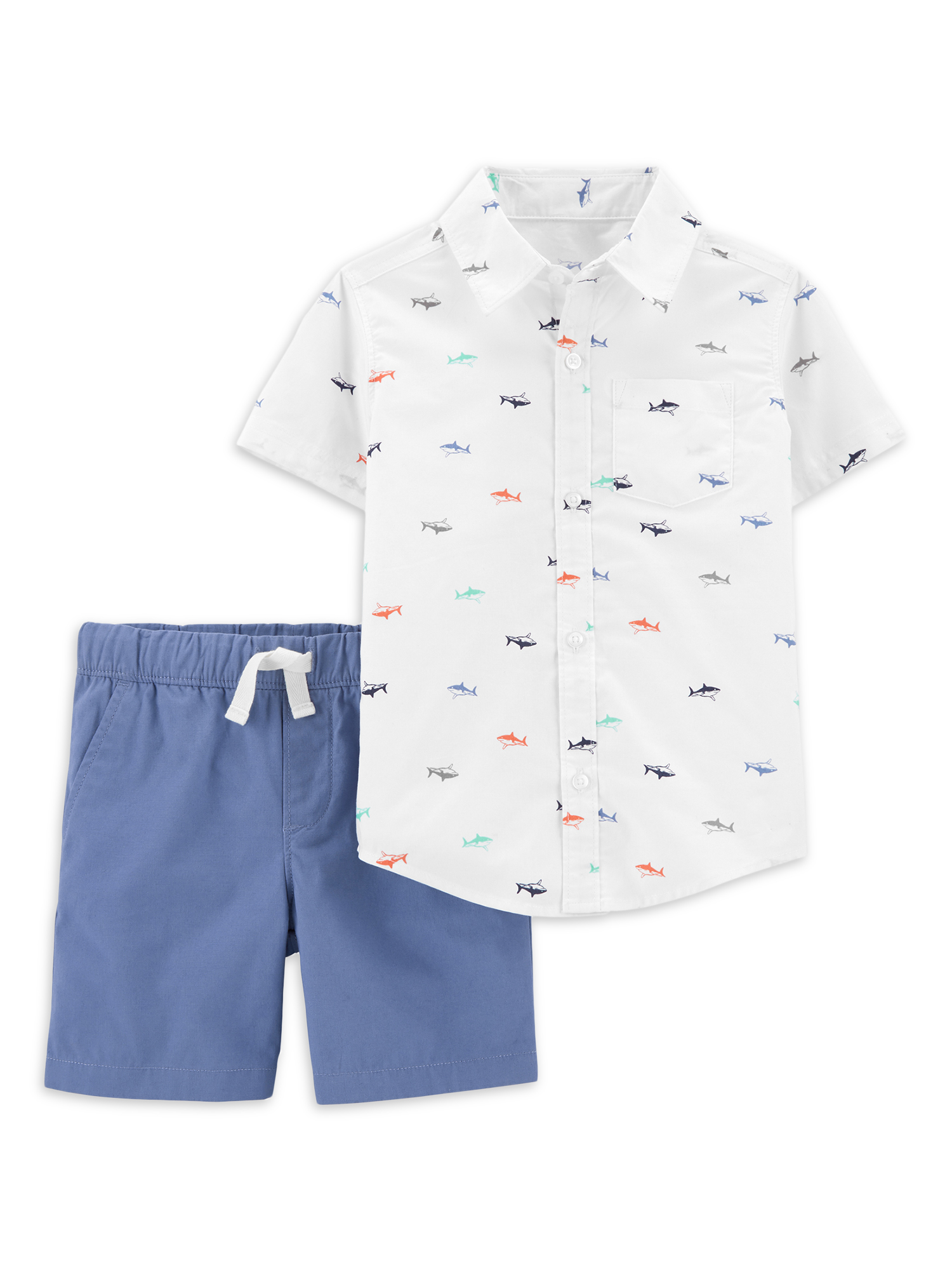 Carter's Child of Mine Baby and Toddler Boy Button-Up Woven Shirt and Shorts Outfit Set, 2-Piece, Sizes 12M-5T - image 1 of 2