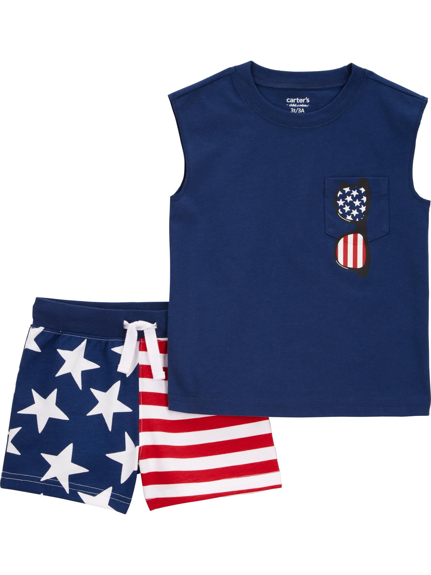 Carter's Child of Mine Baby and Toddler Boy Patriotic Outfit Set, 2-Piece, Sizes 12M-5T