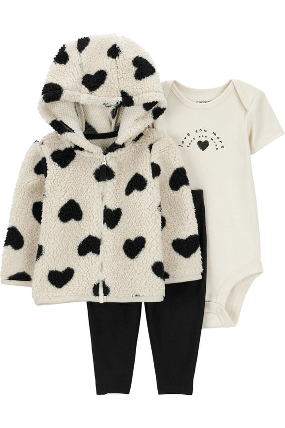 Baby and Toddler Girl Cardigan Outfit Set, 3-Piece, Sizes 0/3-24 Months