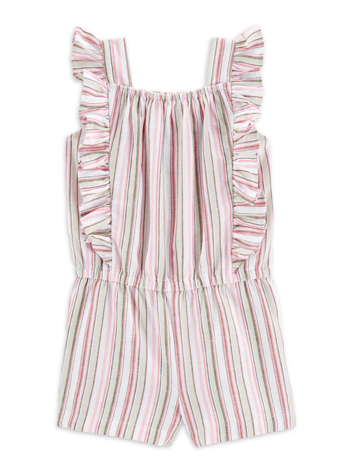 Carter's Child of Mine Baby and Toddler Girl Linen Stripe Short Sleeve Romper, 12 Months-5T