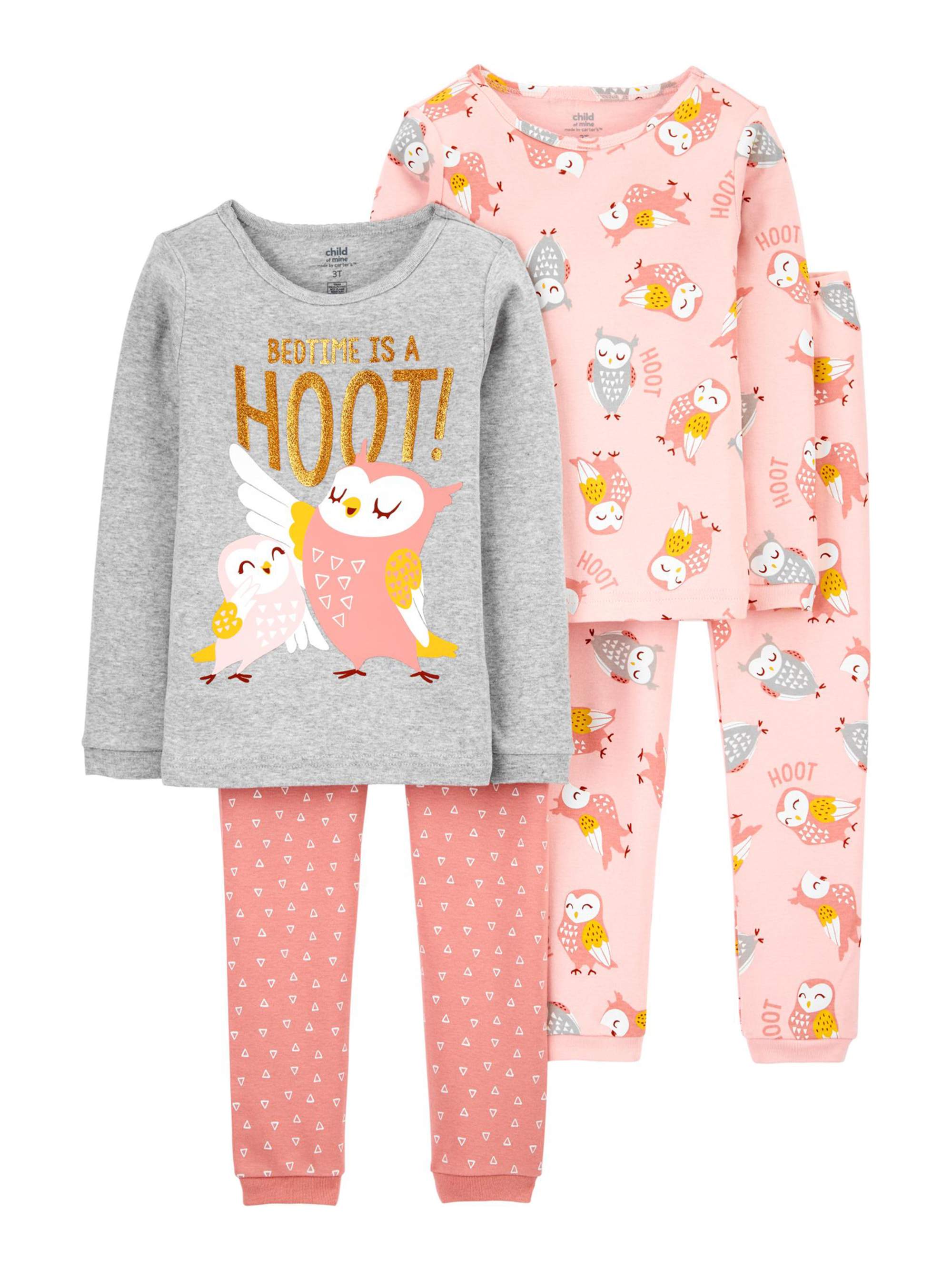 Carter's Child of Mine Baby and Toddler Girl Long Sleeve Snug-Fit Pajamas, 4-Piece, Sizes 6M-5T - image 1 of 2
