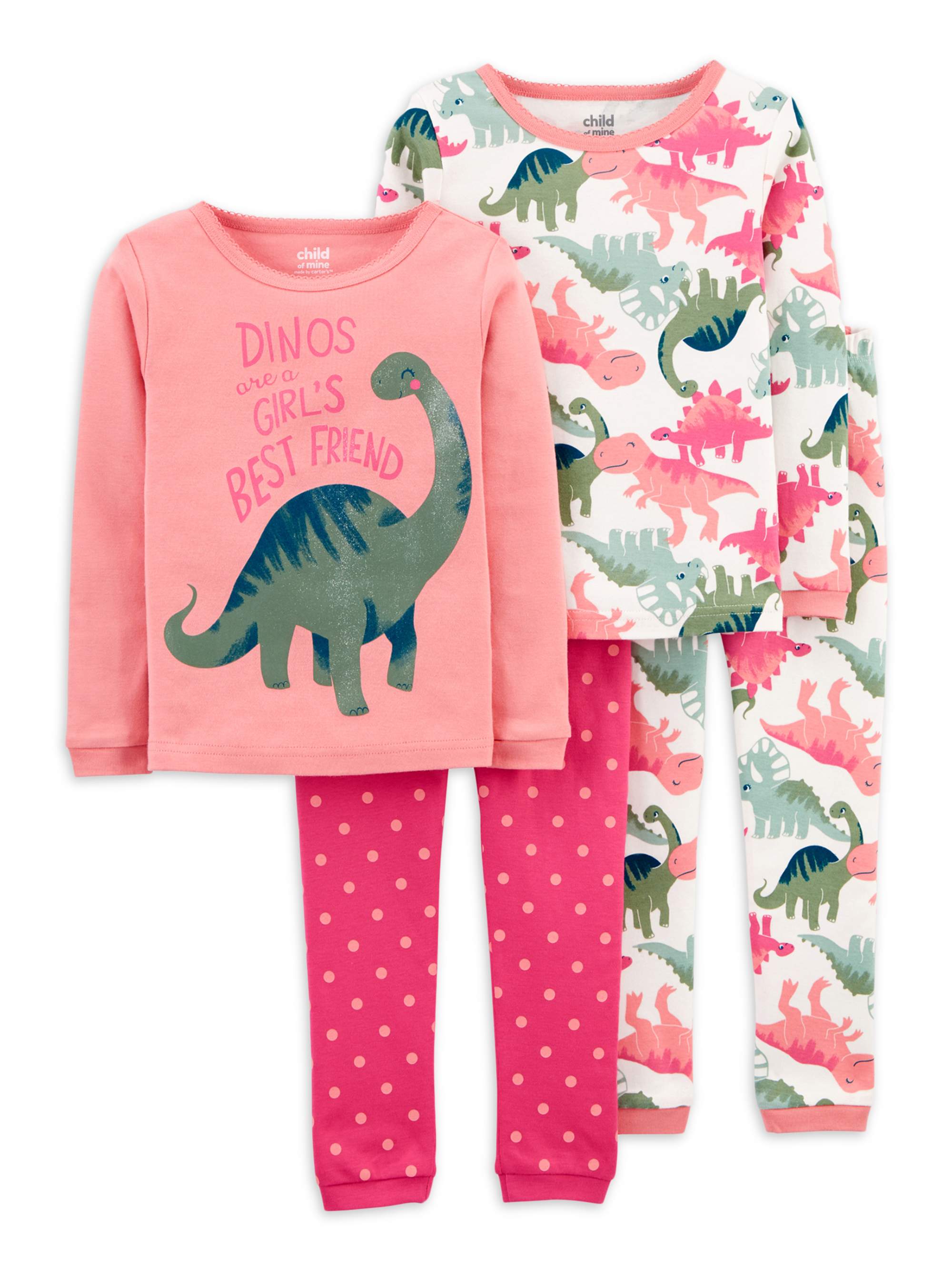 Carter's Child of Mine Baby and Toddler Girl Long Sleeve Snug-Fit Pajamas, 4-Piece, Sizes 6M-5T - image 1 of 4