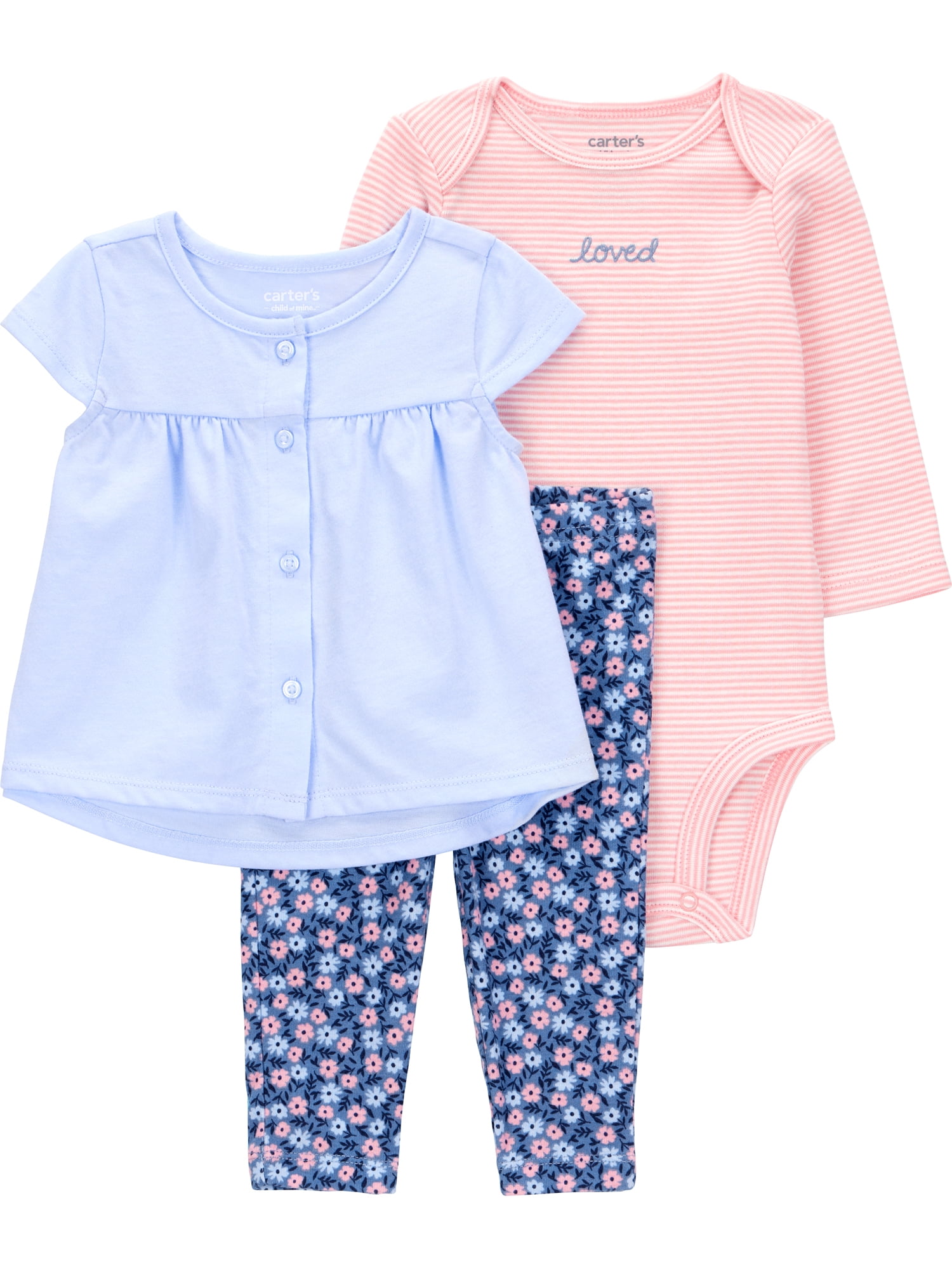 Carter's Child of Mine Baby and Toddler Girl Outfit Set, 3-Piece, Sizes 0/3-24 Months