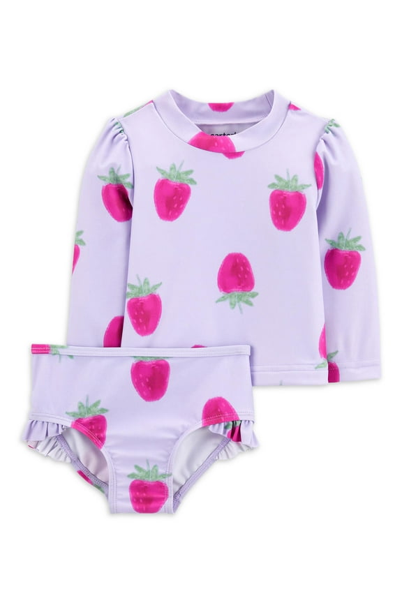 Baby and Toddler Girl Rash Guard Swimsuit Set, Sizes 0/3M-5T