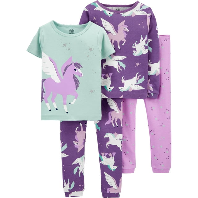 Carter's Child of Mine Baby and Toddler Girl Snug-Fit Short Sleeve and Long Sleeve Pajamas, 4-Piece, Sizes 12M-5T