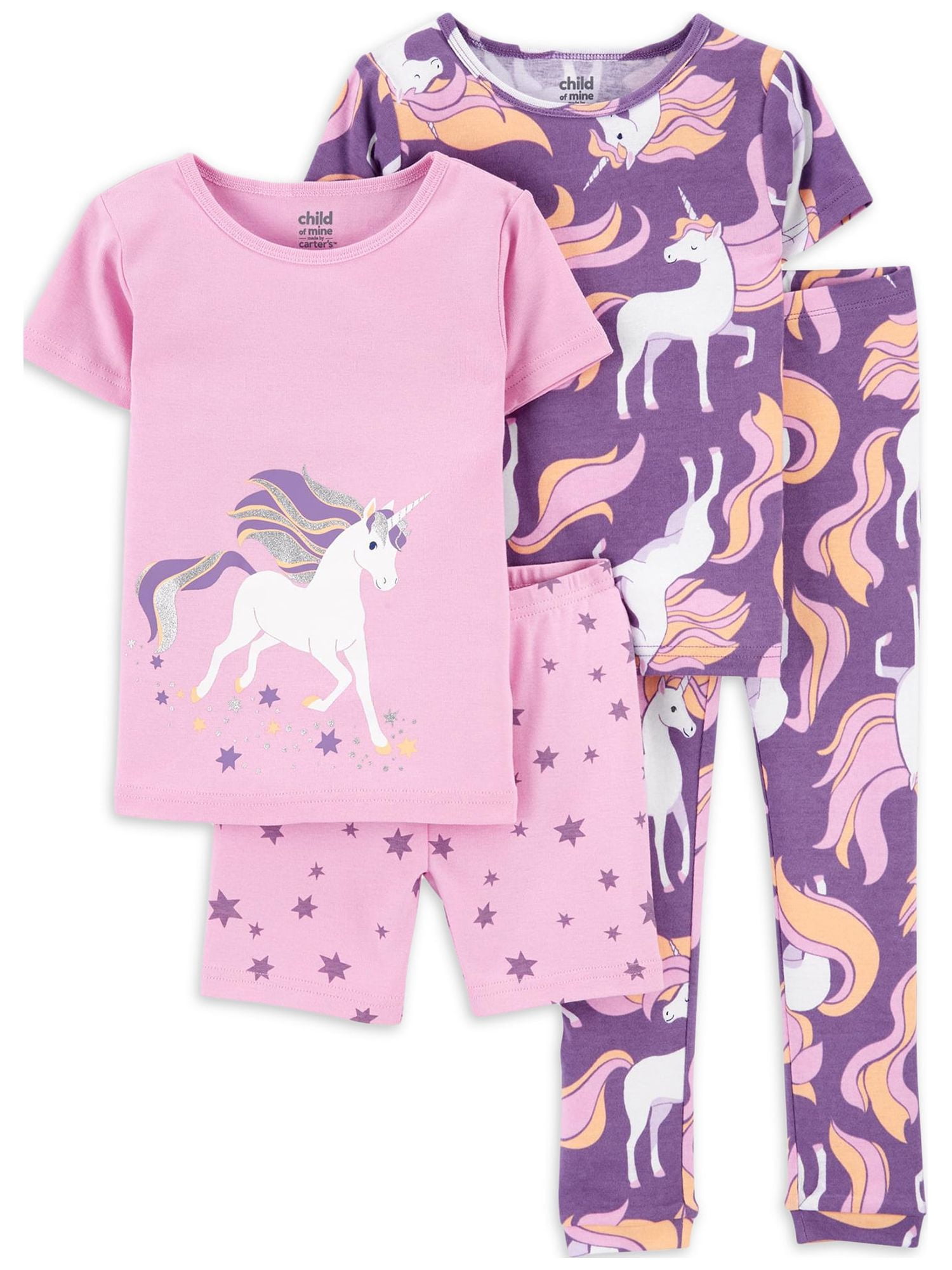 Carters Simple Joys Toddler Girls Pajamas Sz 4T Rainbows Owls Unicorns New