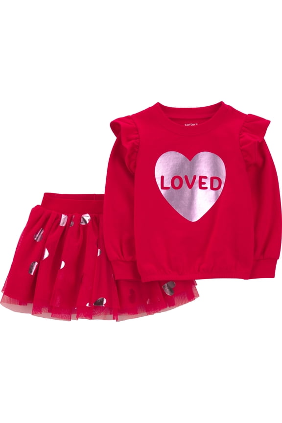 Baby and Toddler Girl Valentine's Outfit Skirt Set, Sizes 12M-5T