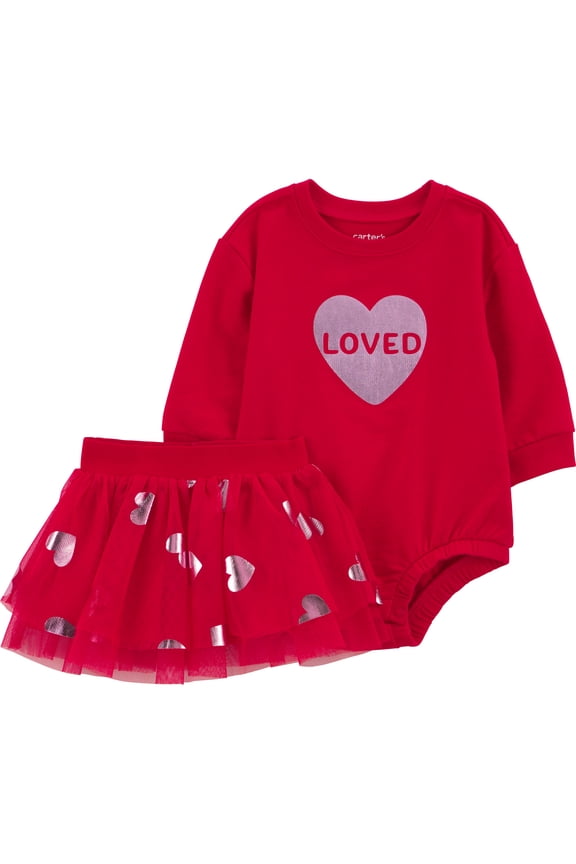 Baby and Toddler Girl Valentine's Outfit Skirt Set, Sizes Newborn-24 Months