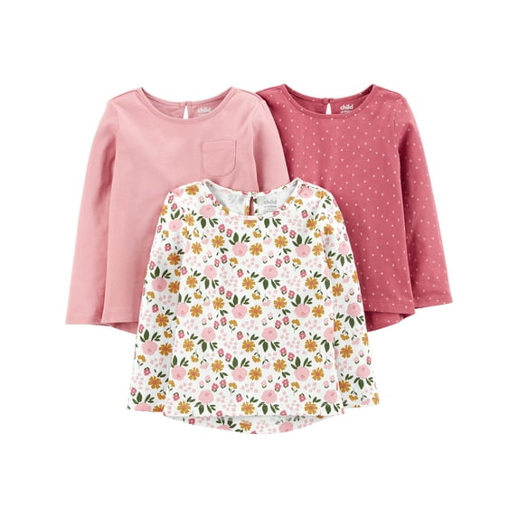 Carter's Child of Mine Baby and Toddler Girl's Long Sleeve Top, 3 Pack (12M-5T)