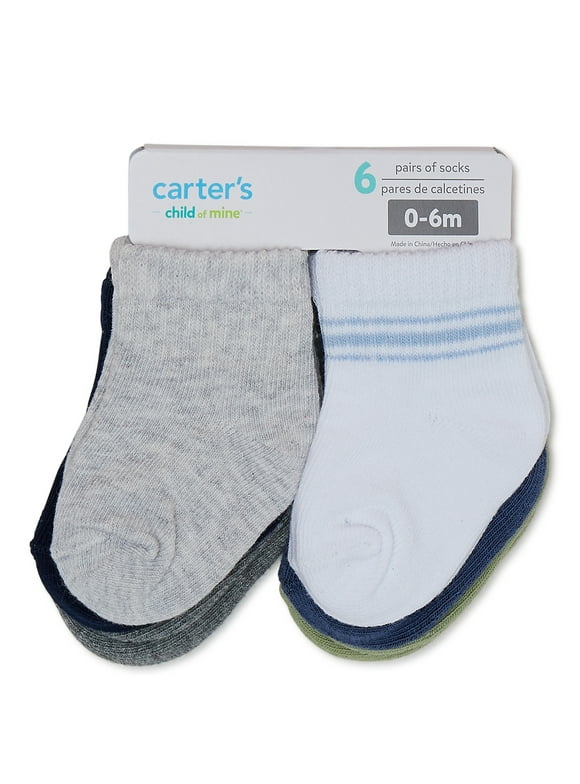 Carter's Child of Mine, Infant Baby Boy Ribbed Quarter Crew Socks, 6 Pack, Sizes 0-12 Months