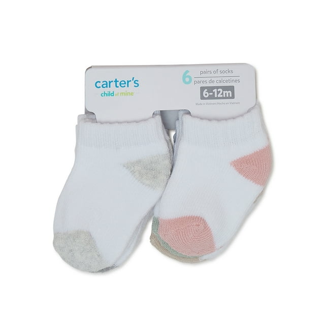 Carter's Child of Mine, Infant Baby Girl Terry Lowcut Socks, 6 Pack