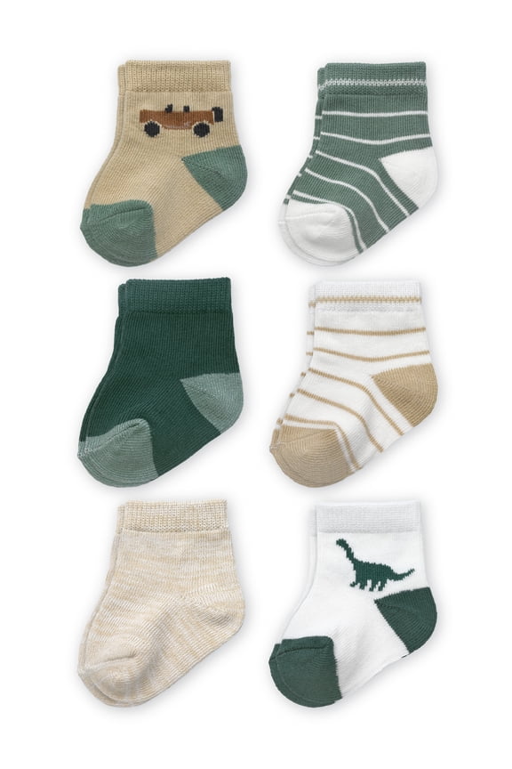 Infant Boy Dino Crew Socks, 6 Packs, Sizes 0-6 Months