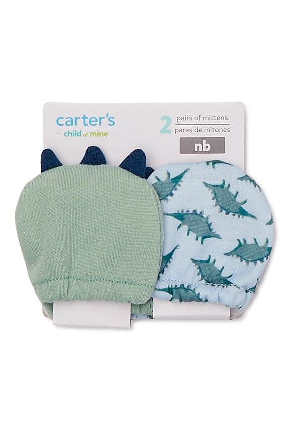 , Infant Boy Dino Mittens, 2 Pack, Size Newborn